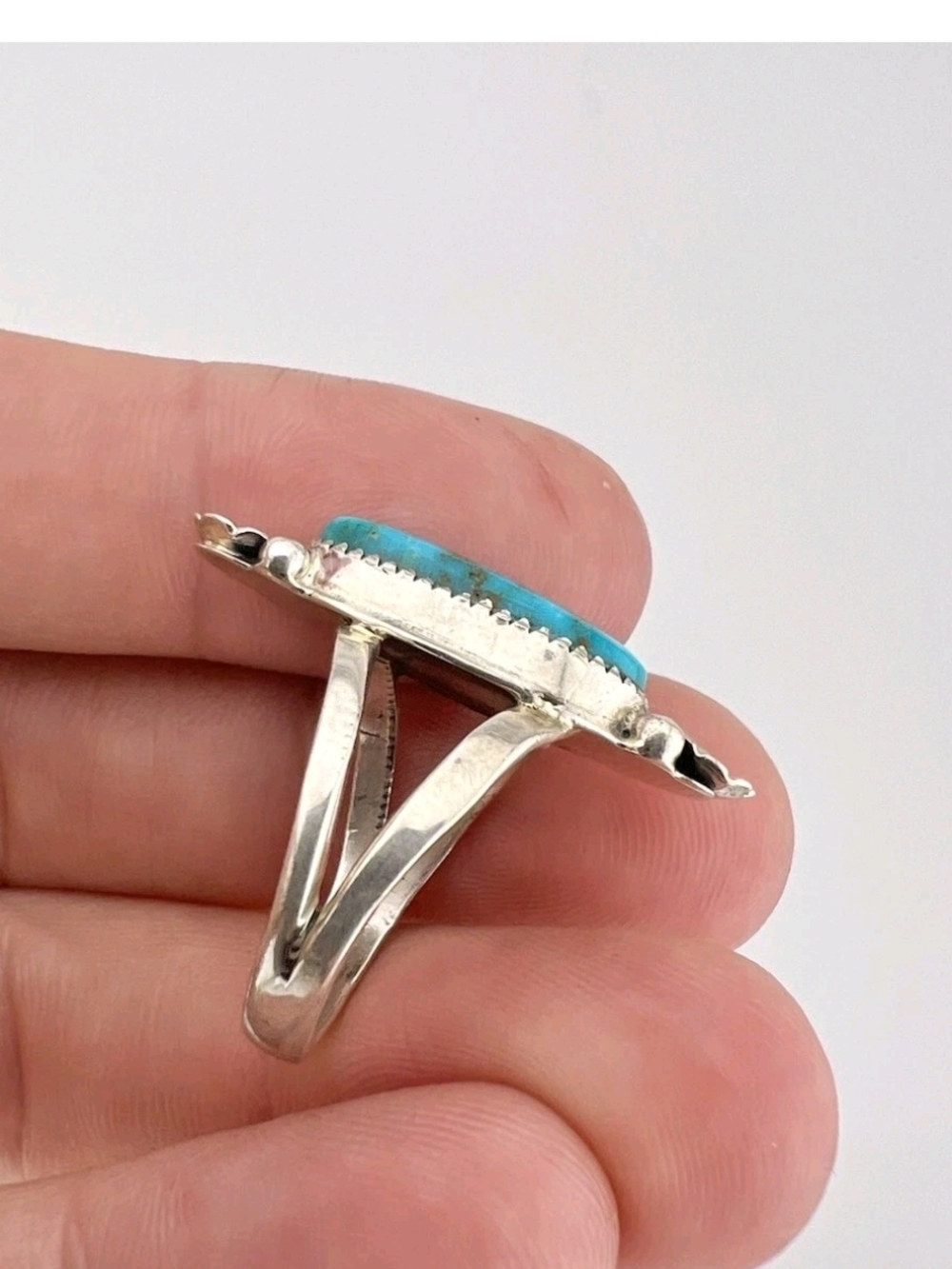 Native American Navajo Silver Bisbee Turquoise Ring - Size 7.5 - Picture 2 of 8